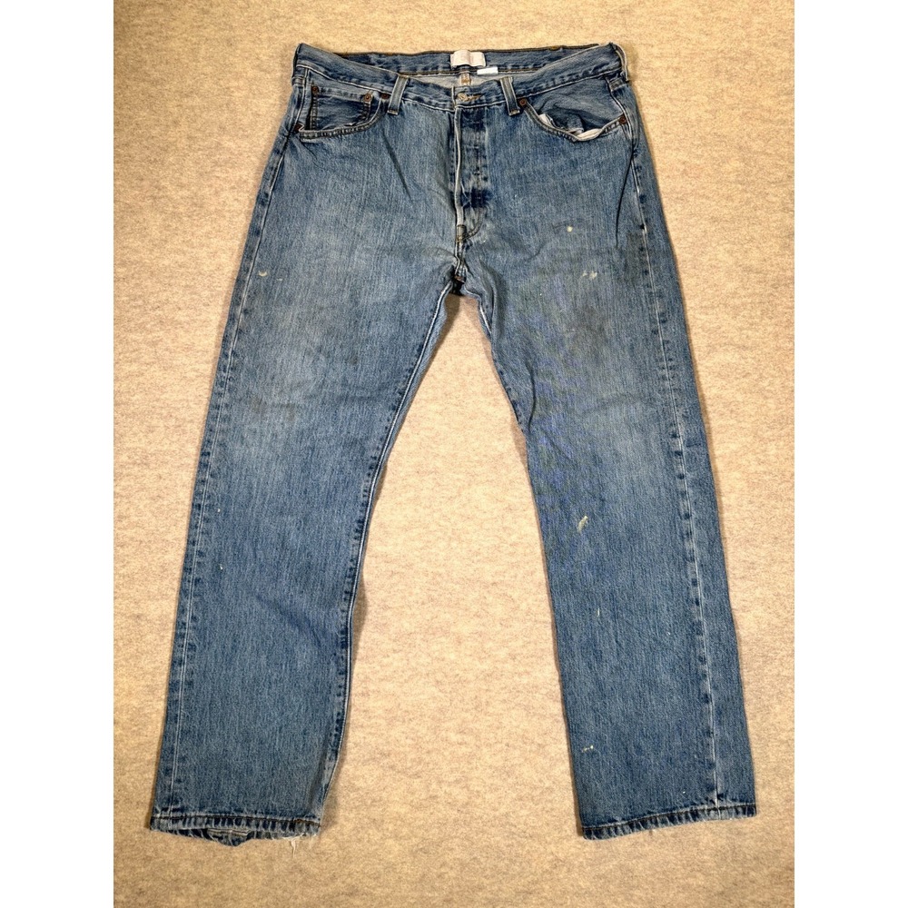 Levis 501 Original Jeans Mens 38x32 Blue Denim Stonewash Cotton Straight Leg